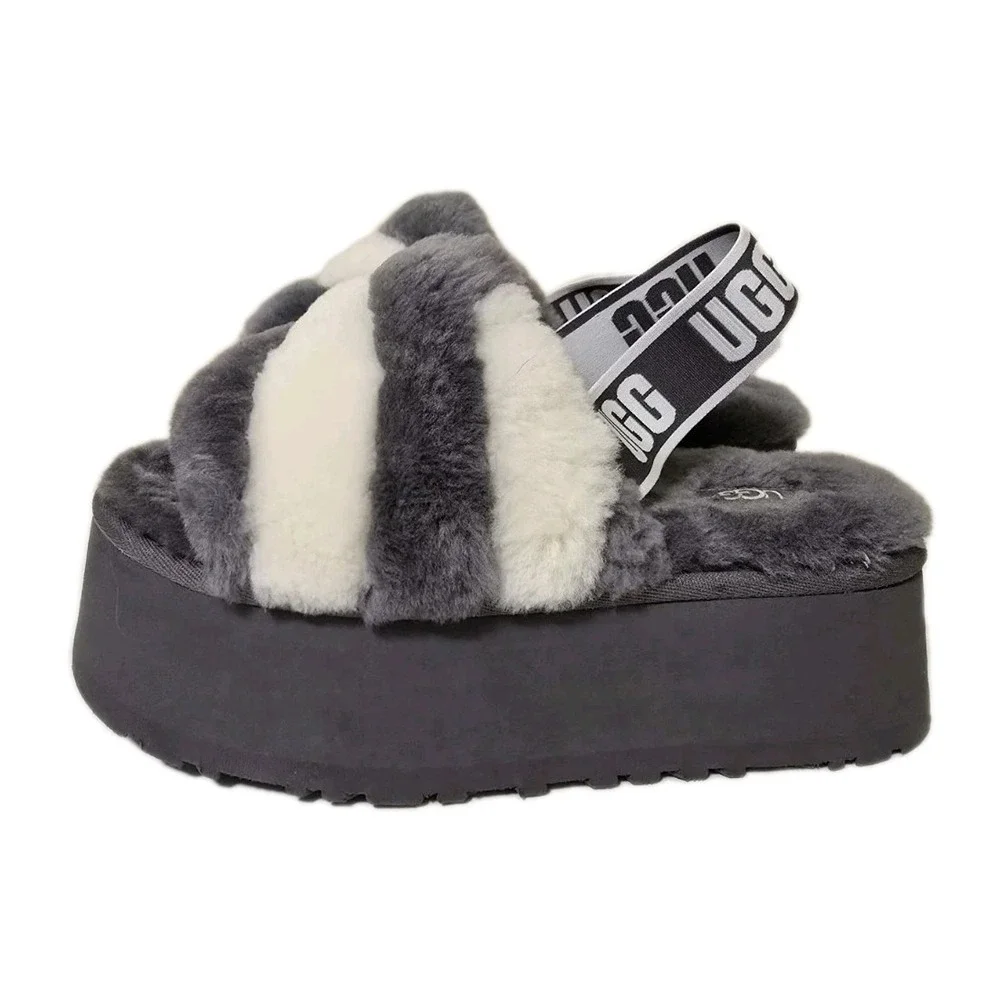 UGG Disco Stripe platform Sandal Size 6 Womens Grey White Combo